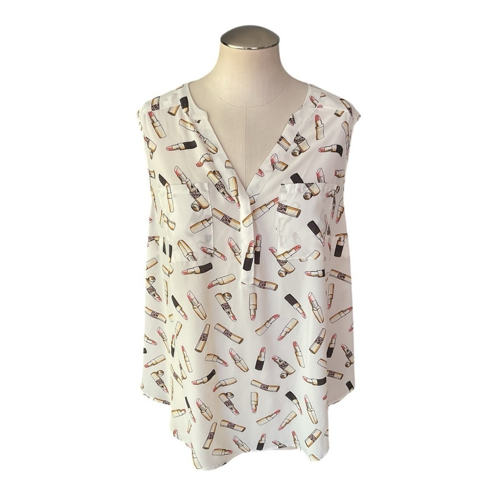 Torrid Harper Lipstick Print Blouse Size 0 Sleeveless V-Neck 100% Polyester